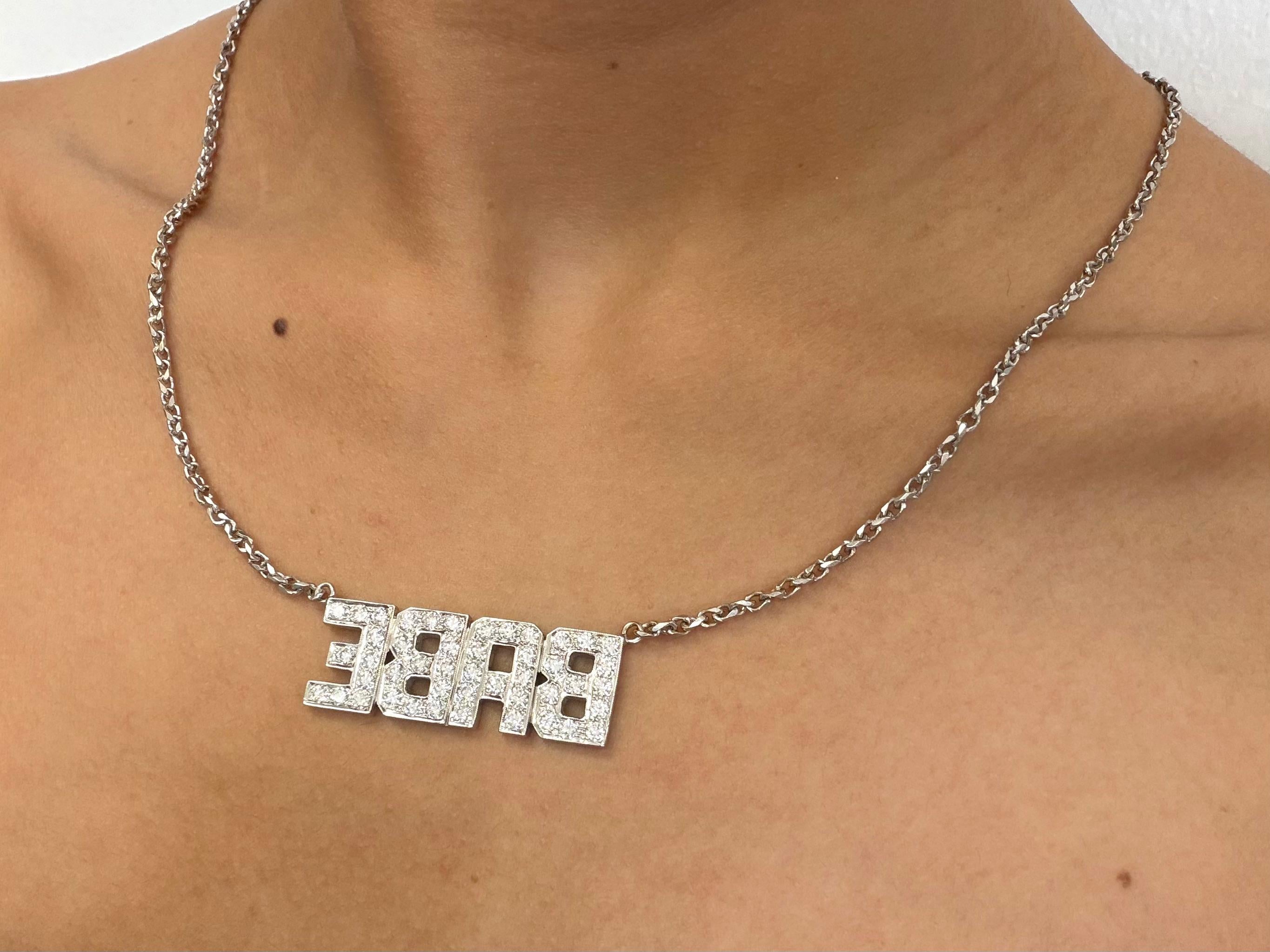 Collana Babe con diamanti tondi e brillanti in oro bianco 14 carati in vendita 1