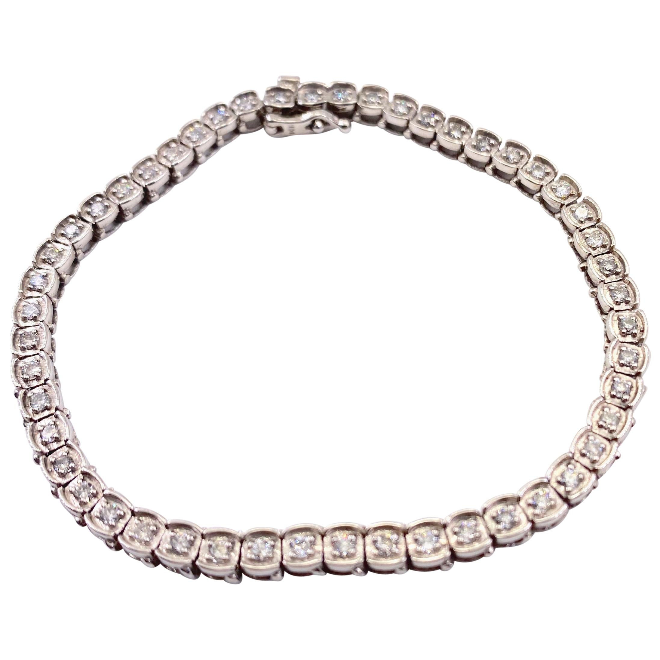 Round Brilliant Diamond Bezel Set Bracelet 1.50 Carat 14 Karat White Gold