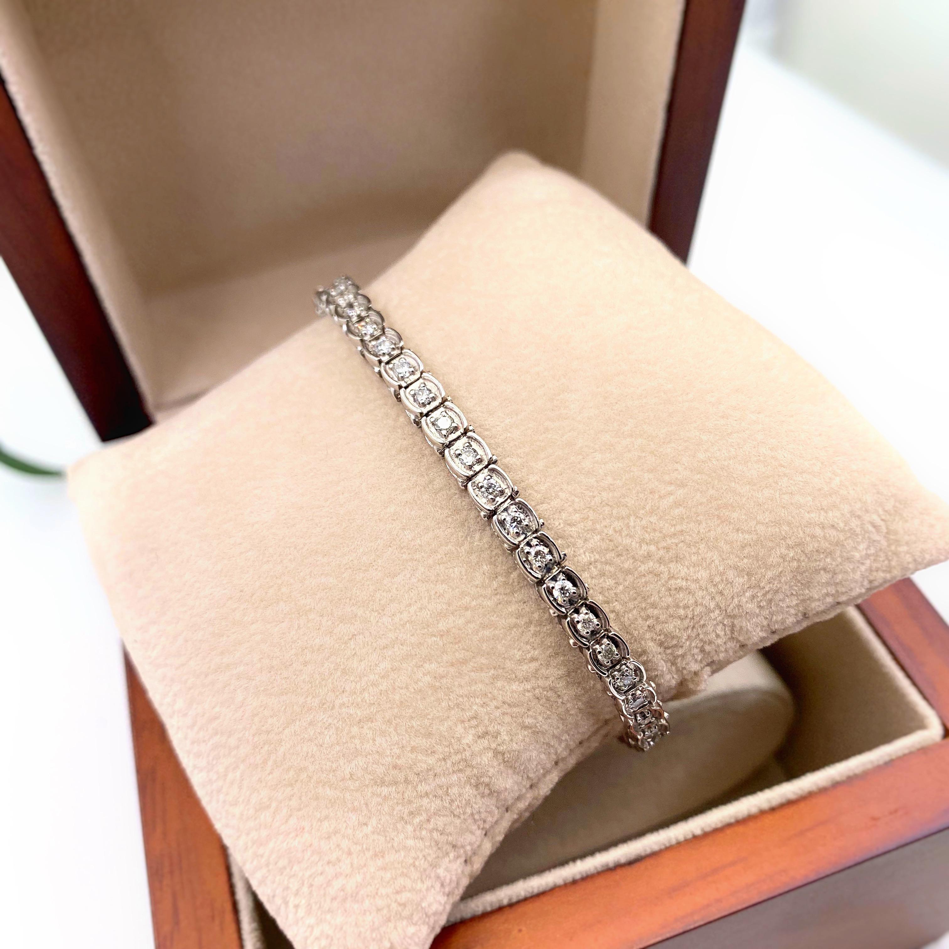 Men's Round Brilliant Diamond Bezel Set Bracelet 1.50 Carat 14 Karat White Gold
