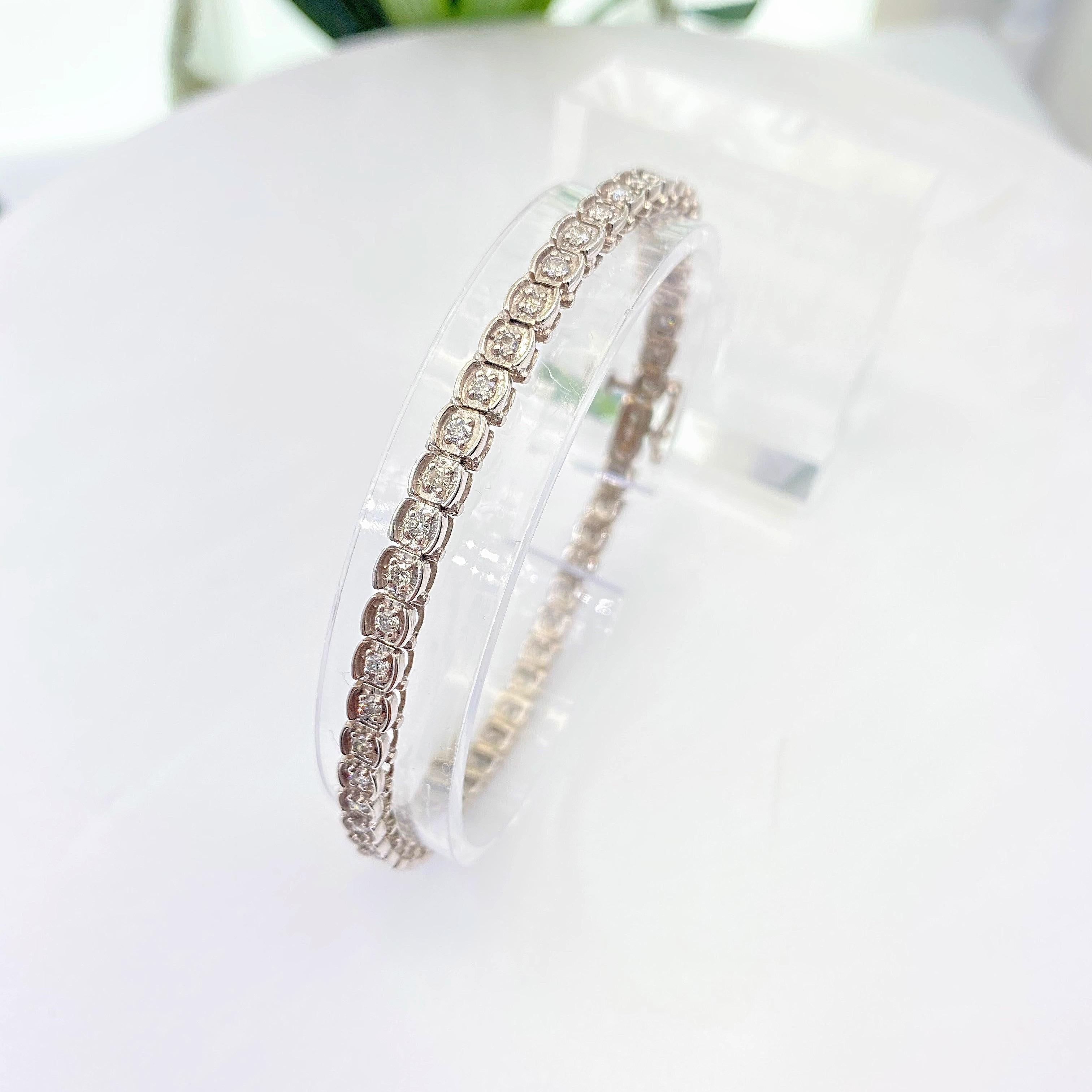 Round Brilliant Diamond Bezel Set Bracelet 1.50 Carat 14 Karat White Gold 2