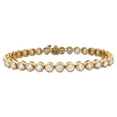 Round Brilliant Diamond Bezel Tennis Bracelet 5.70 Carat 18 Karat Yellow Gold
