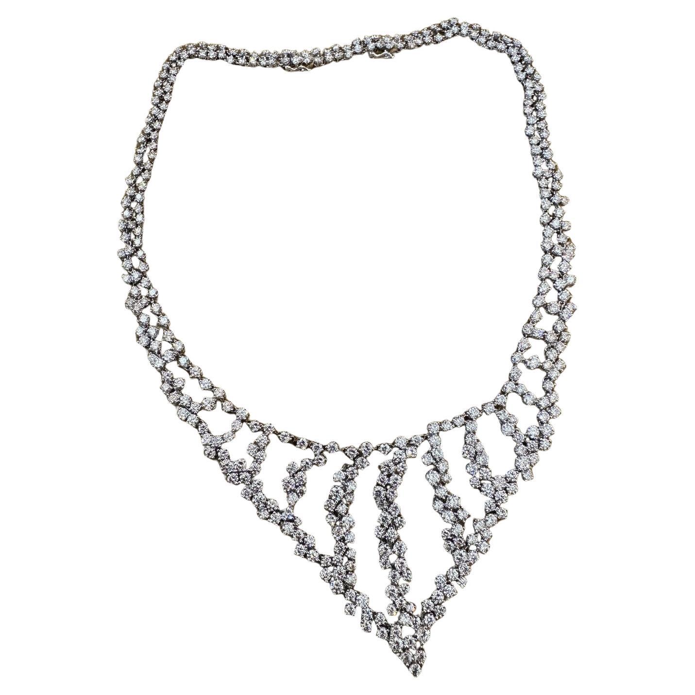 Round Brilliant Diamond Bib Necklace 25.00 cttw in 18k White Gold For Sale