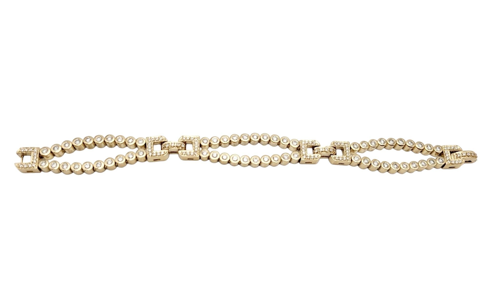 Contemporary Round Brilliant Diamond Bubble Link Two Strand Bracelet in 14 Karat Yellow Gold For Sale