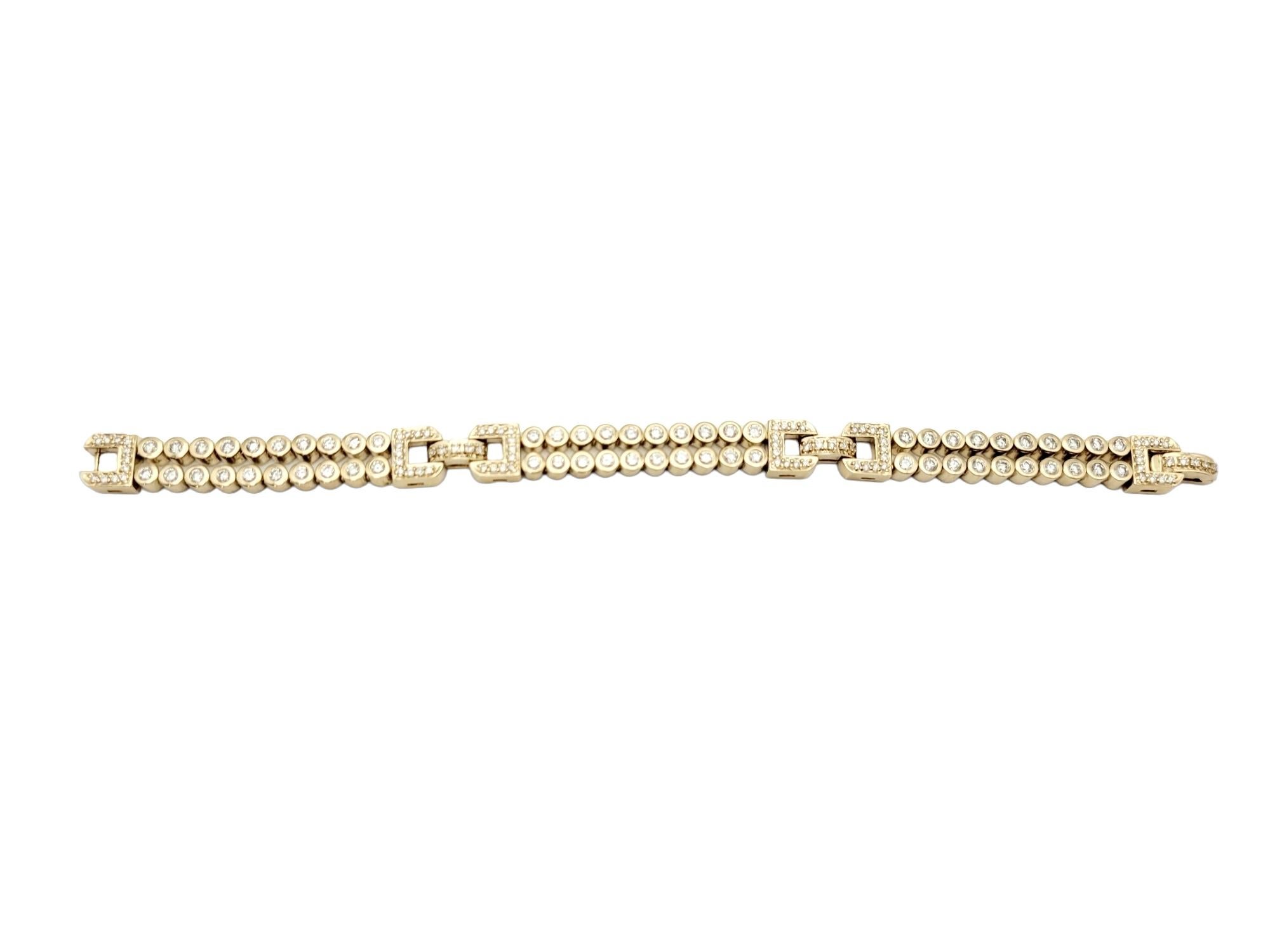 Round Cut Round Brilliant Diamond Bubble Link Two Strand Bracelet in 14 Karat Yellow Gold For Sale