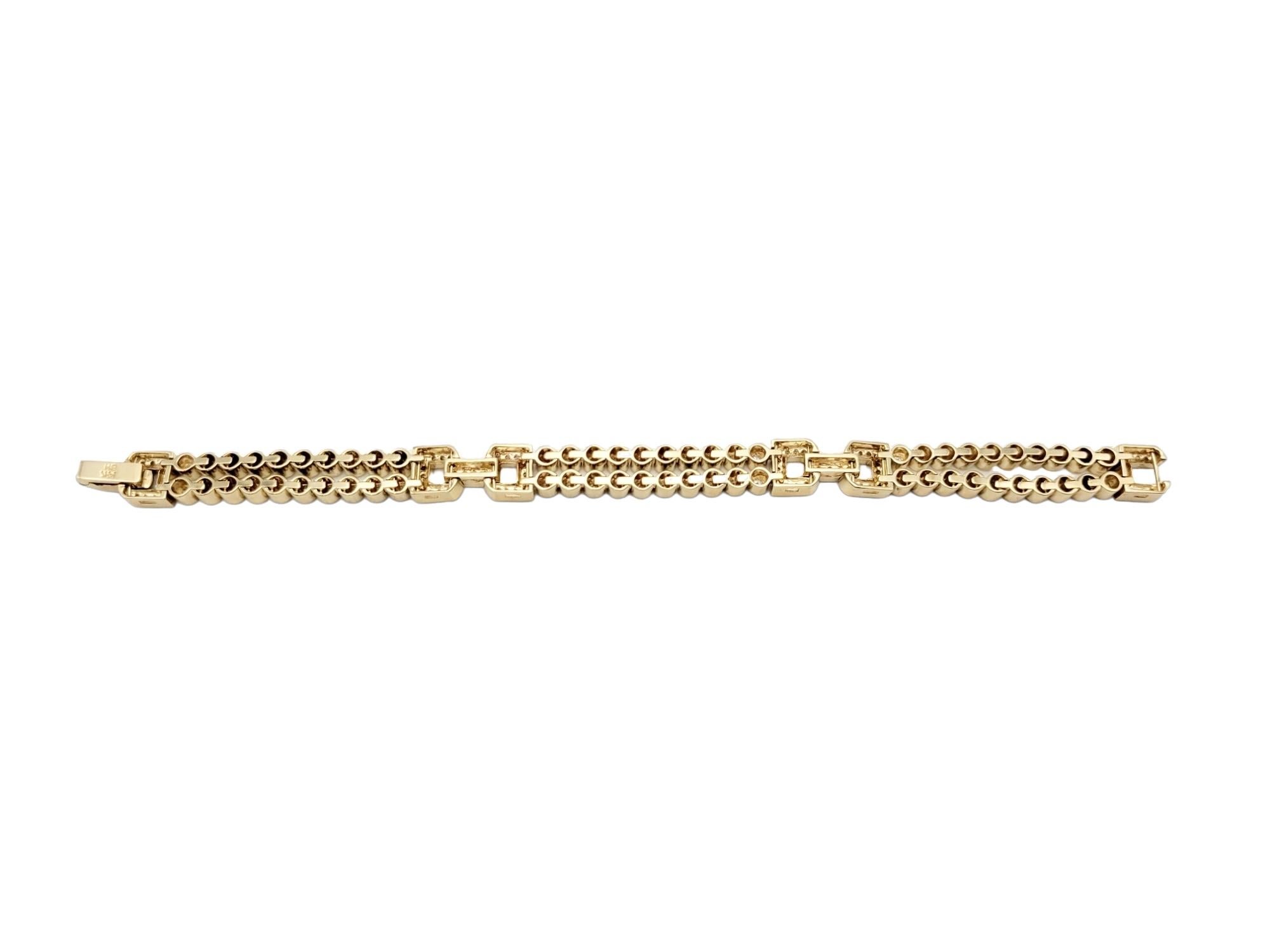 Round Brilliant Diamond Bubble Link Two Strand Bracelet in 14 Karat Yellow Gold In Good Condition For Sale In Scottsdale, AZ