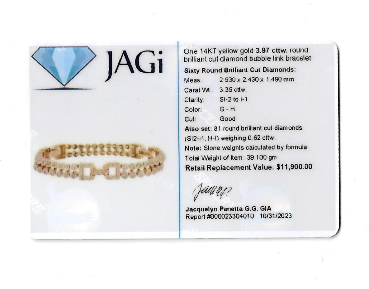 Round Brilliant Diamond Bubble Link Two Strand Bracelet in 14 Karat Yellow Gold For Sale 2