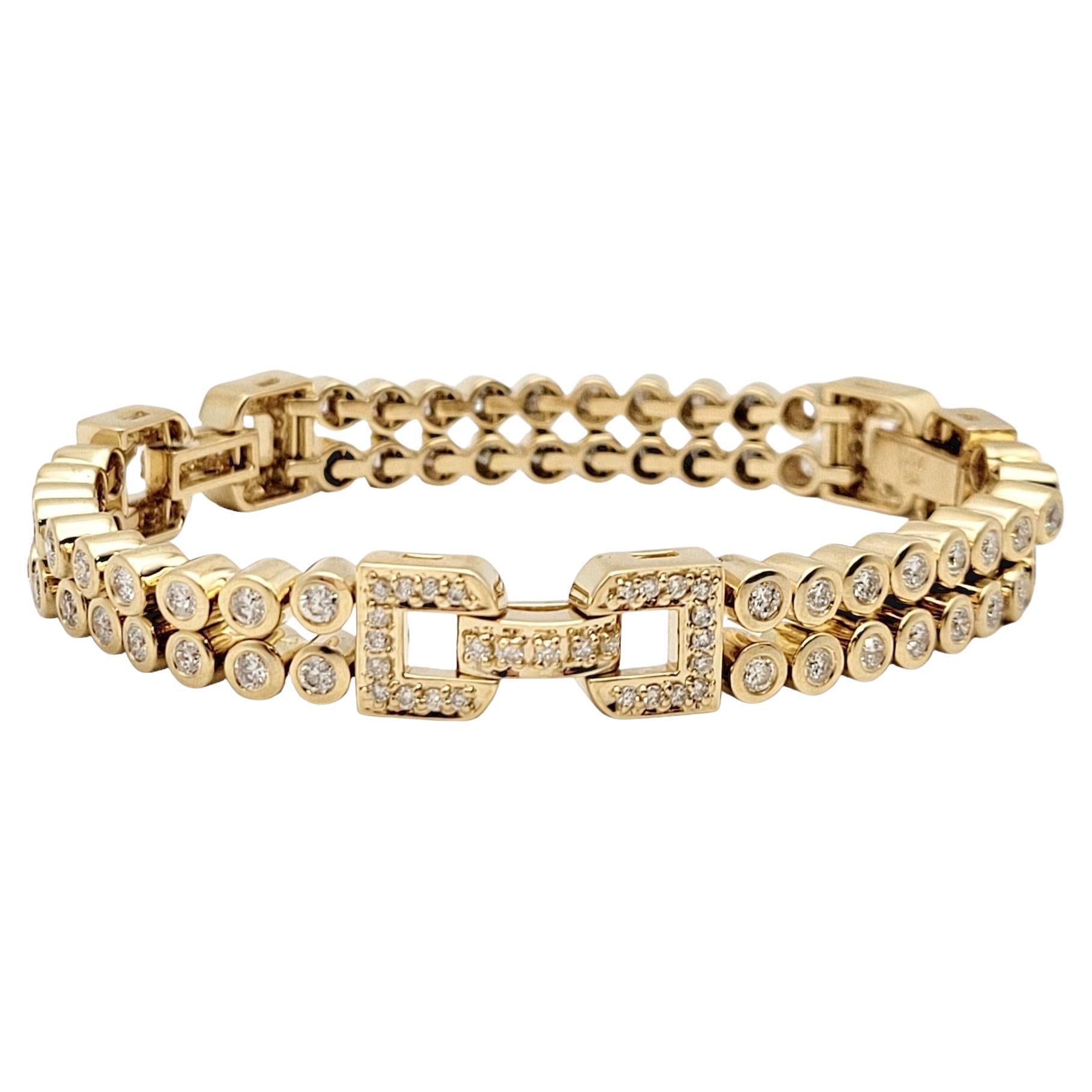 Rundes Brilliant Diamond Bubble Link Armband aus 14 Karat Gelbgold mit zwei Strängen