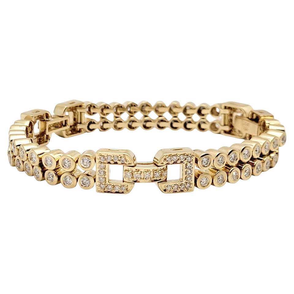 Bezel Set Round Diamond and Ruby Link Bracelet Set in 14 Karat Yellow ...