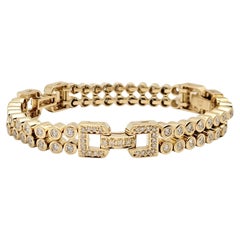 Bracelet à deux rangs de diamants ronds et brillants en or jaune 14 carats