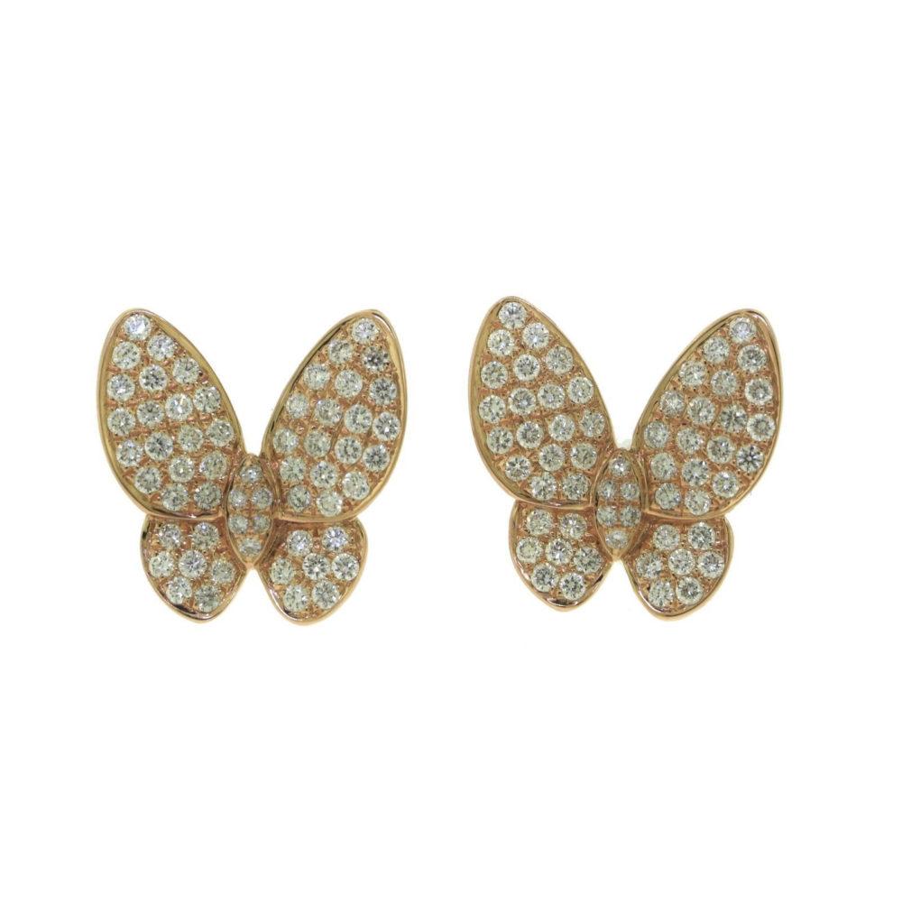Round Cut Round Brilliant Diamond Butterfly Earrings in Rose Gold For Sale