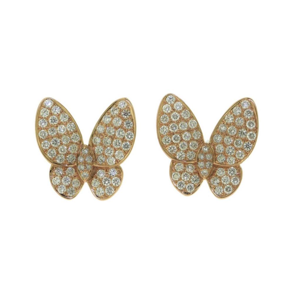 Round Brilliant Diamond Butterfly Earrings in Rose Gold For Sale