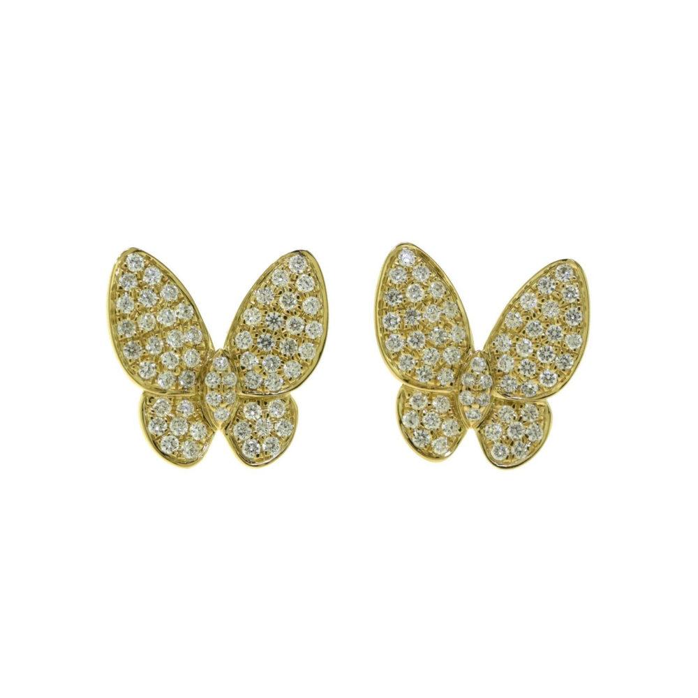Round Brilliant Diamond Butterfly Earrings in Yellow Gold In Good Condition In Miami, FL