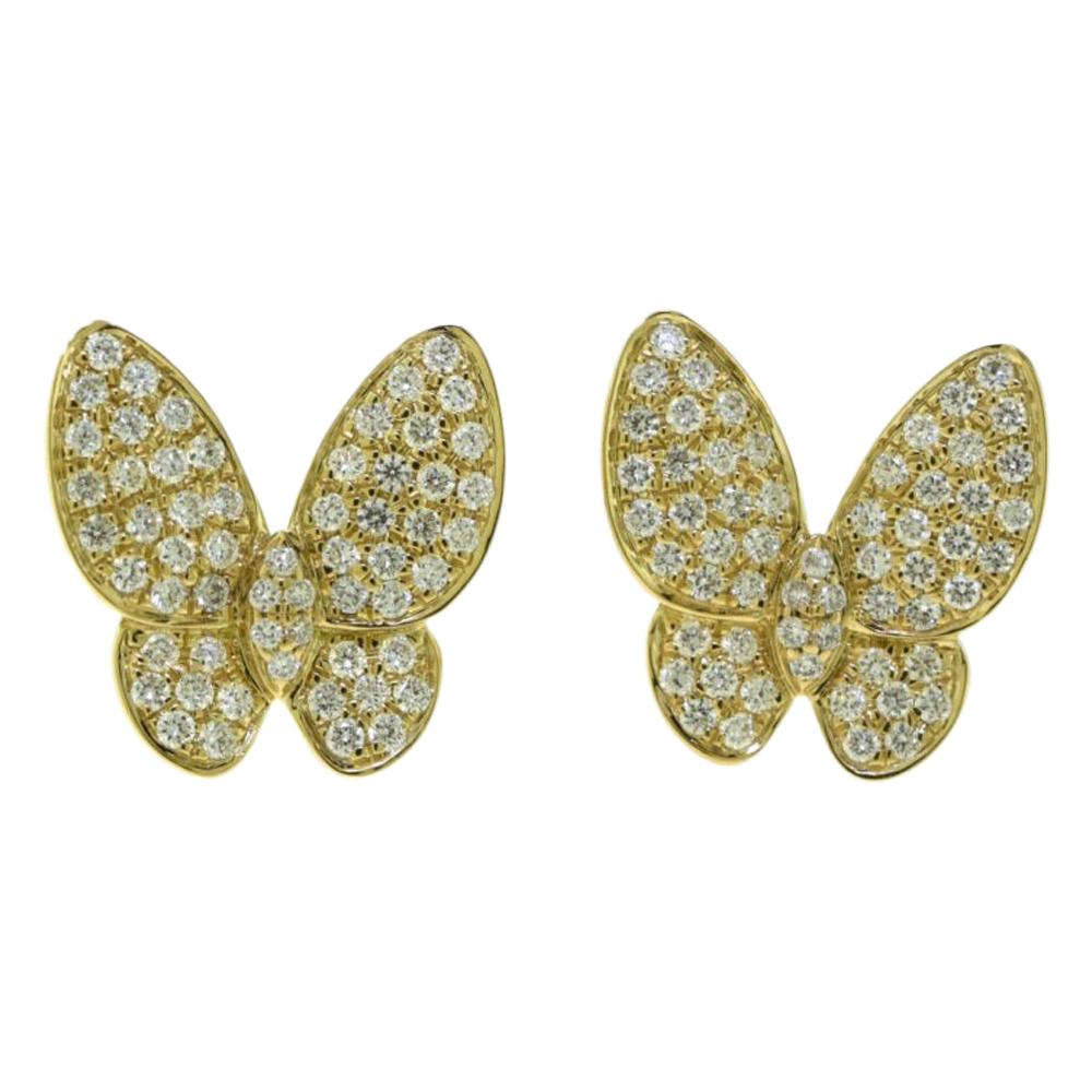 Round Brilliant Diamond Butterfly Earrings in Yellow Gold