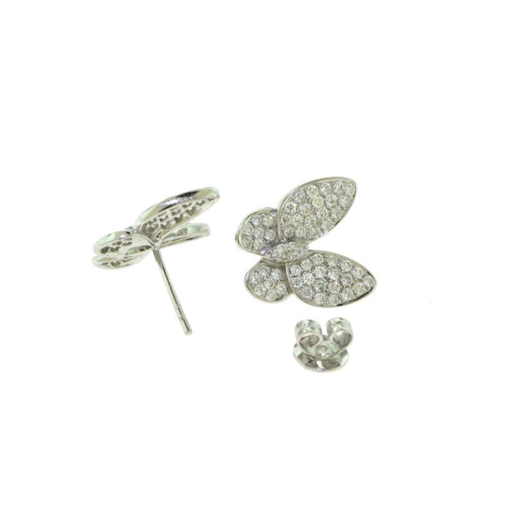 Round Cut Round Brilliant Diamond Butterfly White Gold Earrings For Sale