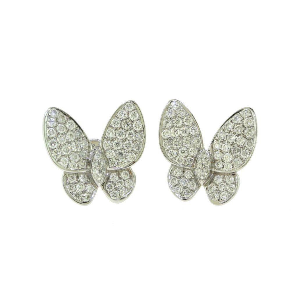 Round Brilliant Diamond Butterfly White Gold Earrings In Good Condition For Sale In Miami, FL