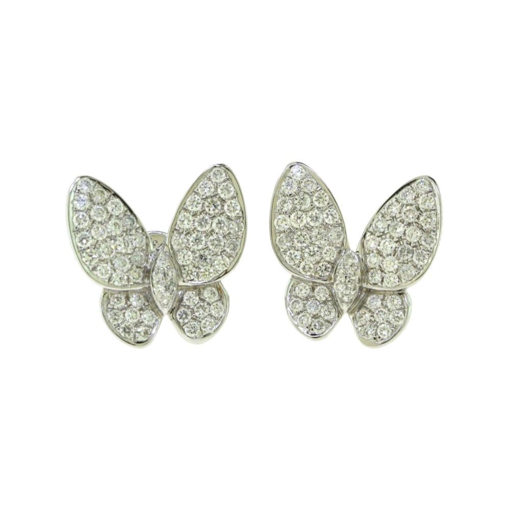 Round Brilliant Diamond Butterfly White Gold Earrings For Sale