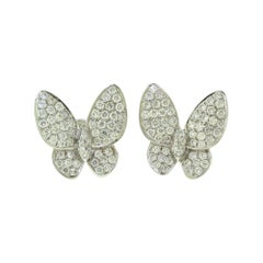 Round Brilliant Diamond Butterfly White Gold Earrings