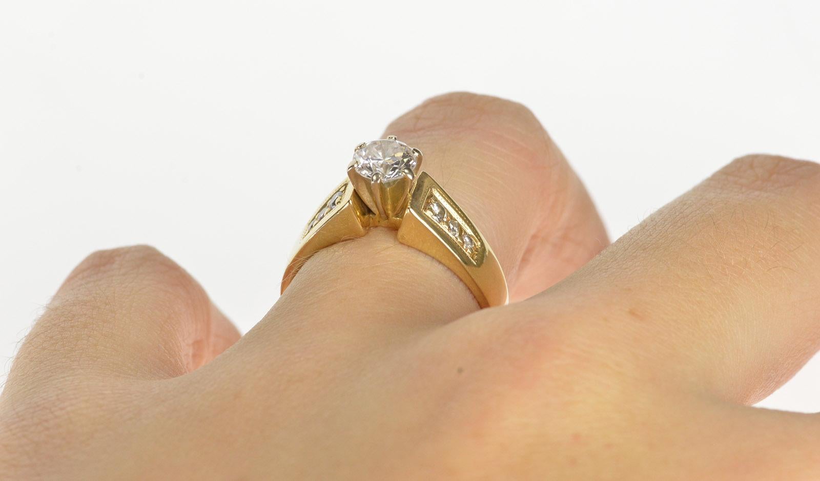 Women's Round Brilliant Diamond Cathedral Engagement Ring 14 Karat Yellow Gold