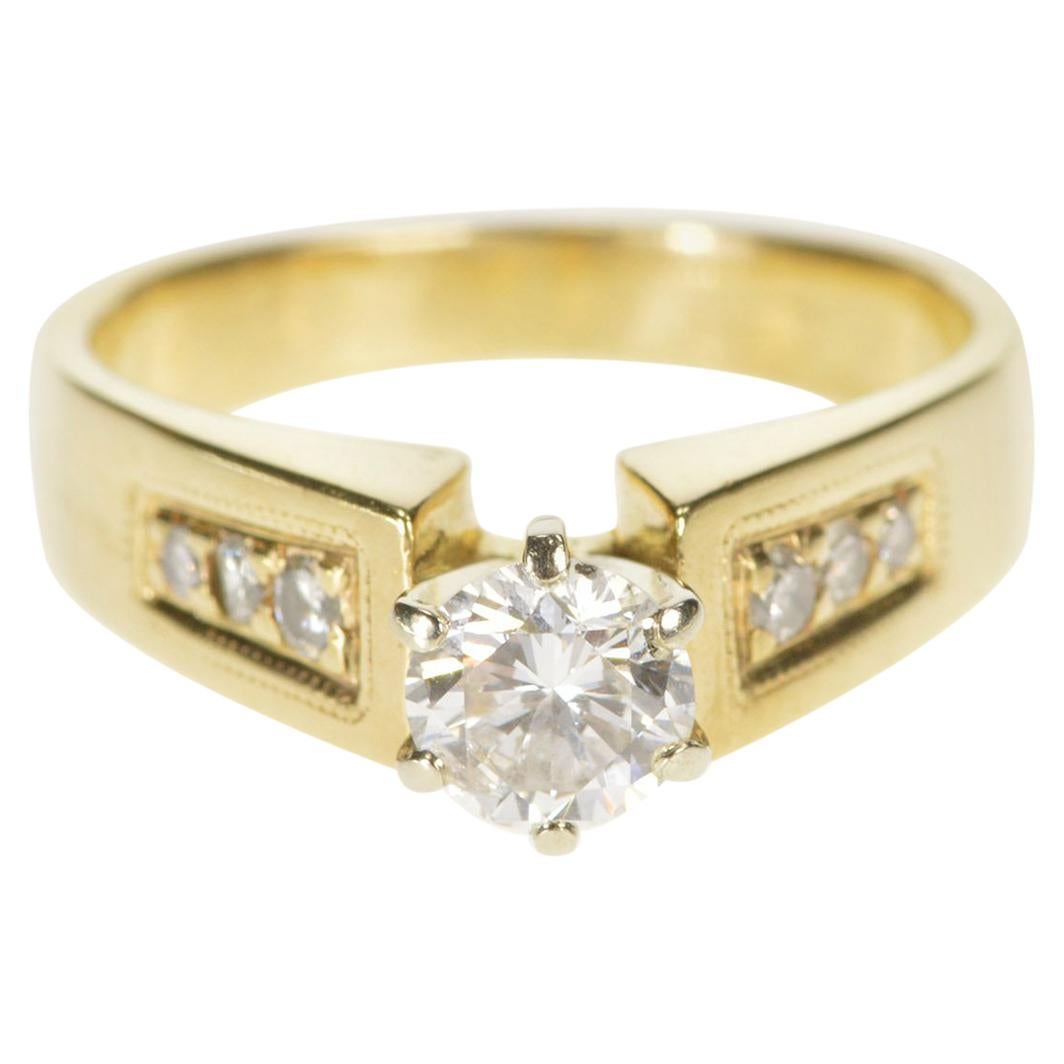 Round Brilliant Diamond Cathedral Engagement Ring 14 Karat Yellow Gold