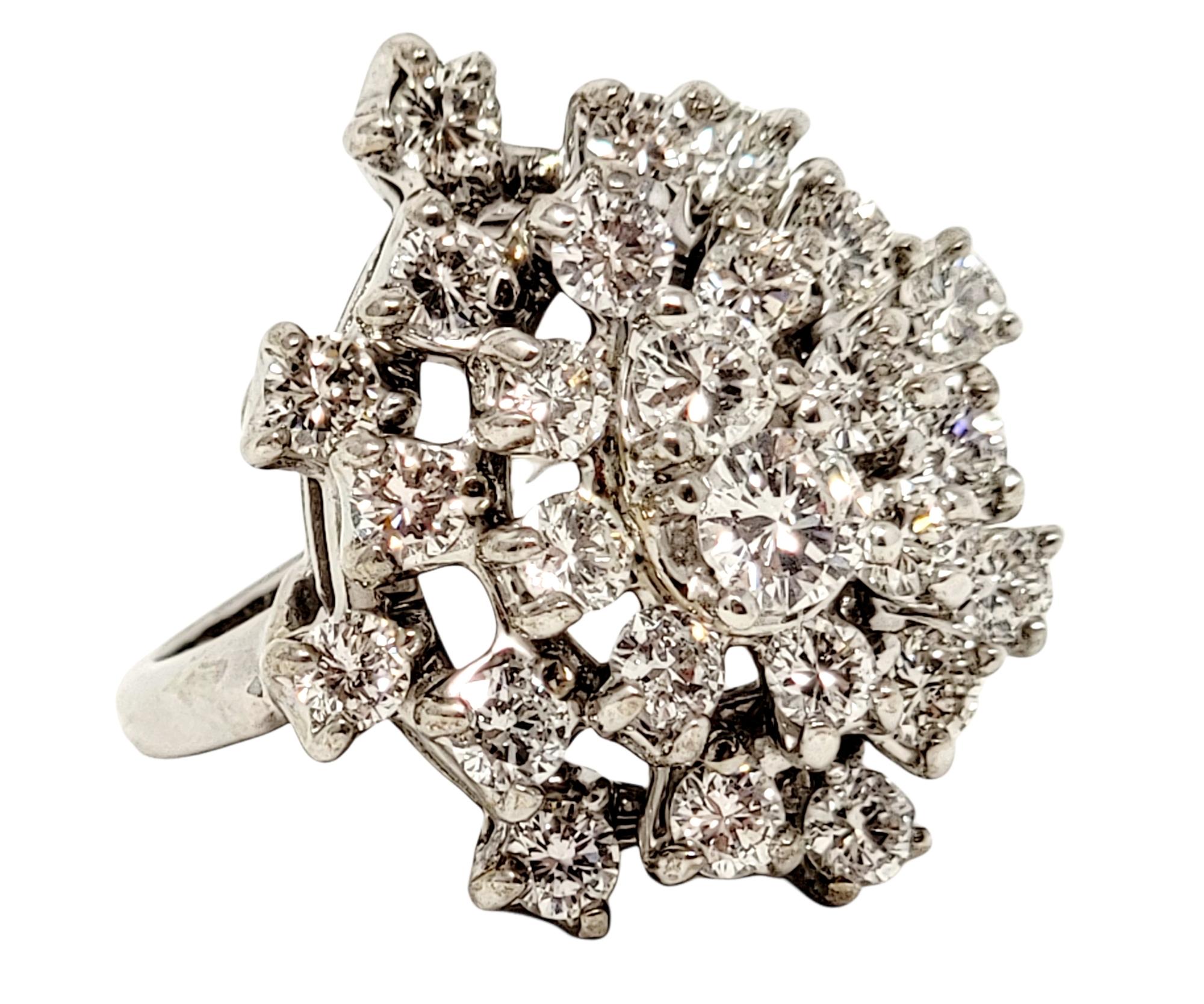 Contemporary Round Brilliant Diamond Cluster Dome Cocktail Ring 14 Karat White Gold E-F / VS For Sale