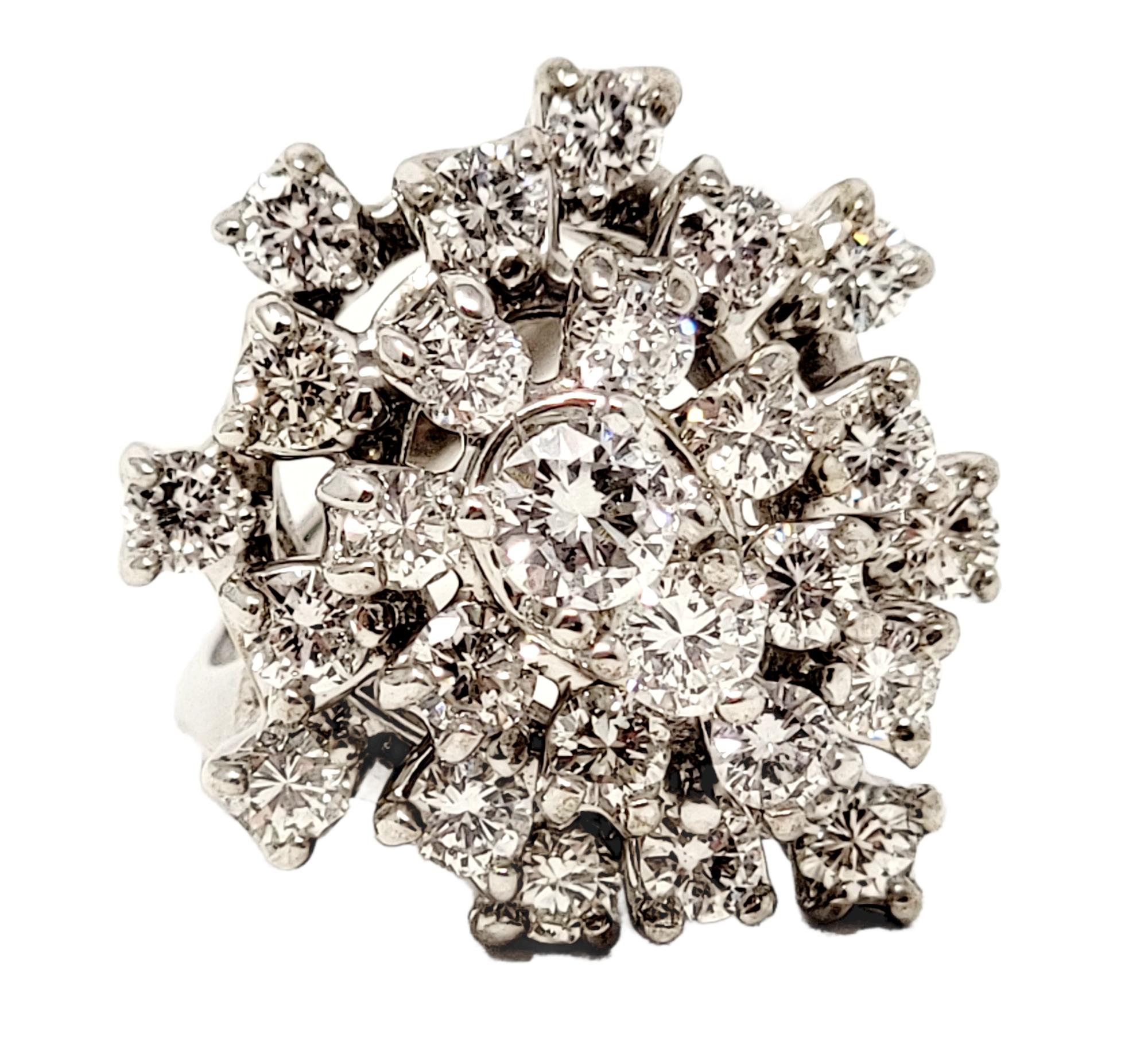 Women's Round Brilliant Diamond Cluster Dome Cocktail Ring 14 Karat White Gold E-F / VS For Sale