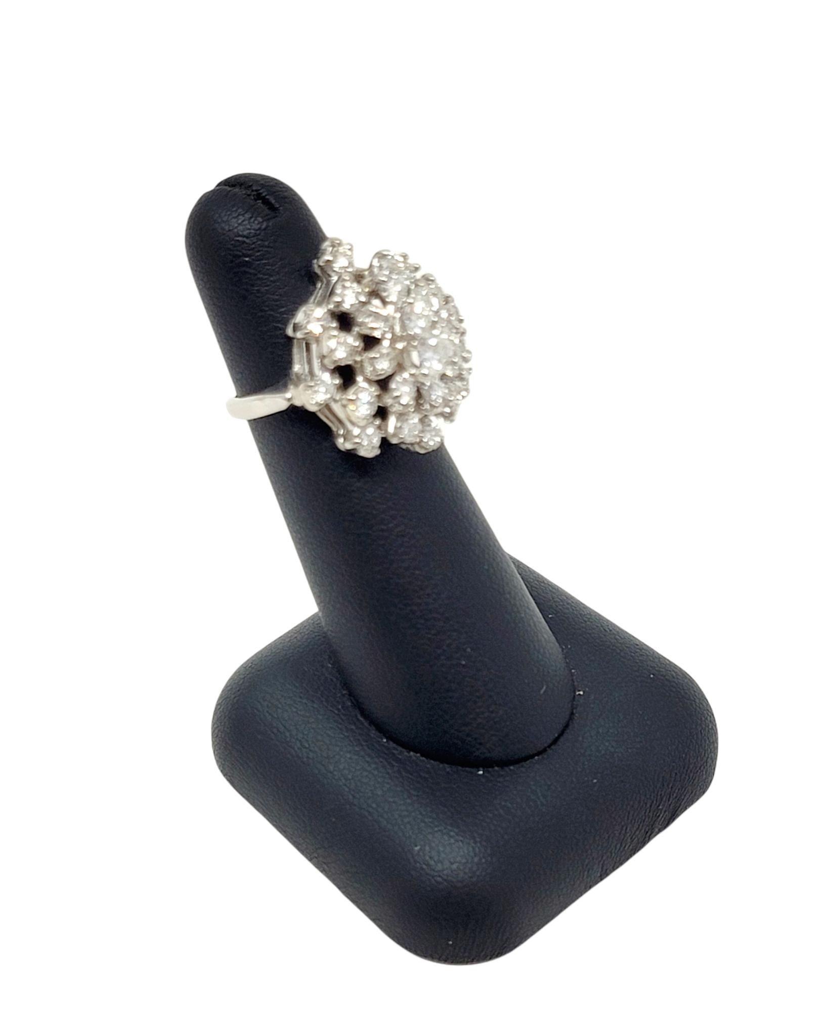 Round Brilliant Diamond Cluster Dome Cocktail Ring 14 Karat White Gold E-F / VS For Sale 2