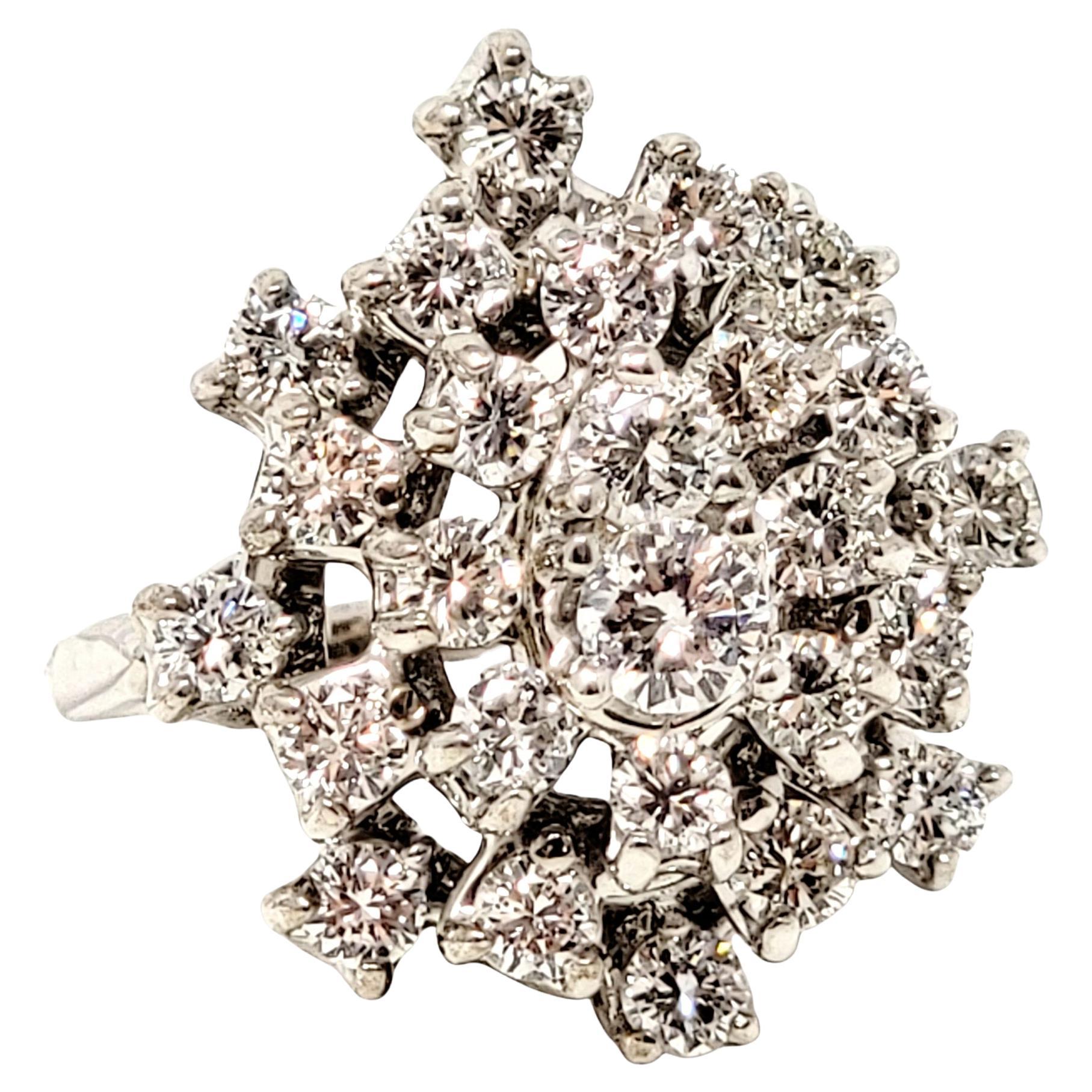 Round Brilliant Diamond Cluster Dome Cocktail Ring 14 Karat White Gold E-F / VS For Sale