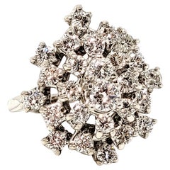 Round Brilliant Diamond Cluster Dome Cocktail Ring 14 Karat White Gold E-F / VS