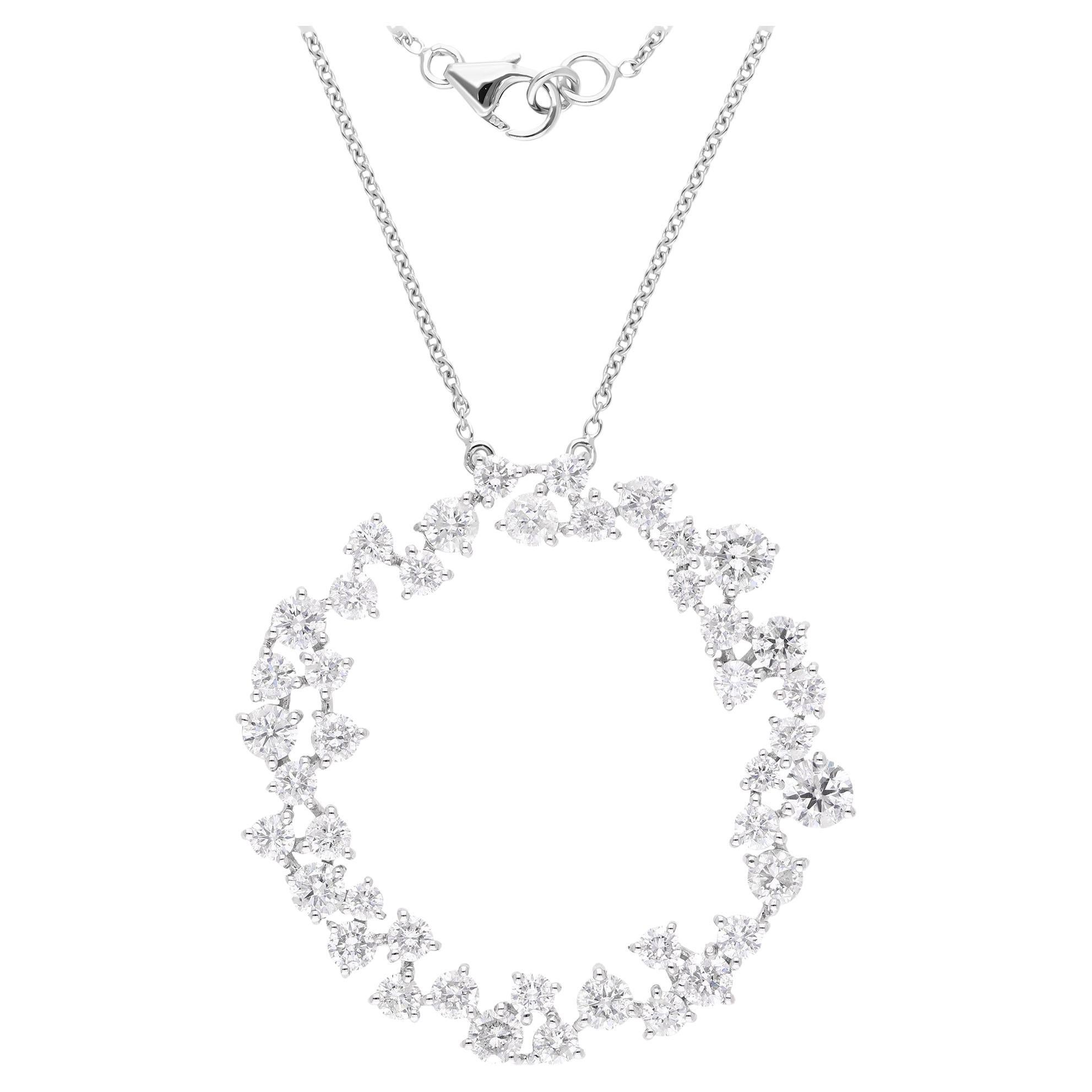 Collana con ciondolo a grappolo di diamanti tondi e brillanti in oro bianco 10k Gioielli fatti a mano