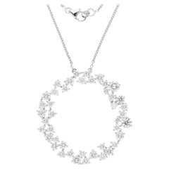 Round Brilliant Diamond Cluster Pendant Necklace 14k White Gold Handmade Jewelry