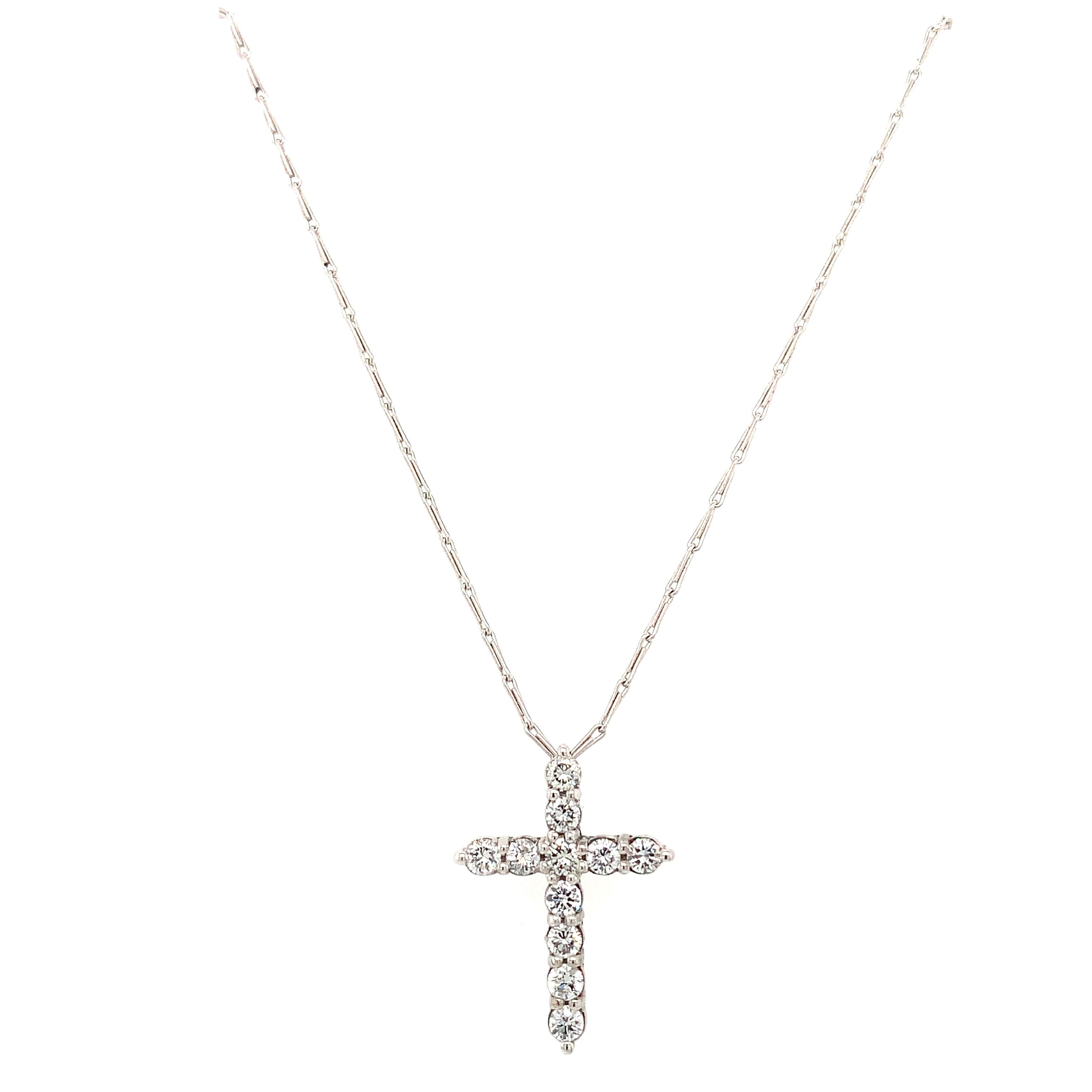 Modern Round brilliant diamond cross Christina religious pendant necklace 18k gold For Sale