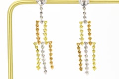 Round Brilliant Diamond Dangle Earrings in 18K Tri Color Gold