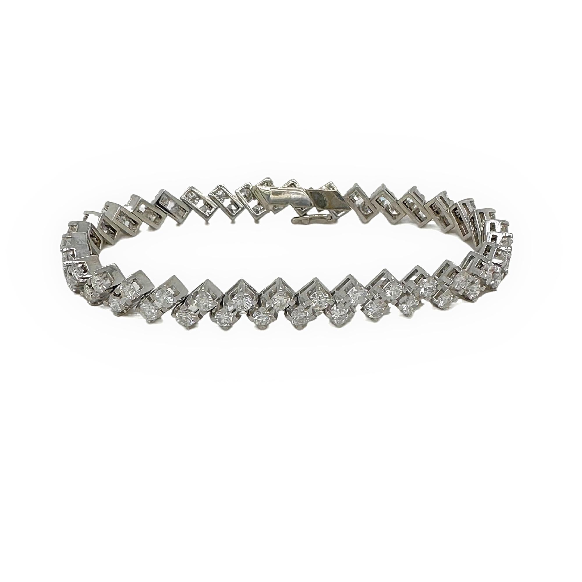 Doppelreihiges Brillant-Diamant-Tennisarmband mit 5,62 Tcw aus 18-karätigem Weißgold für Damen oder Herren
