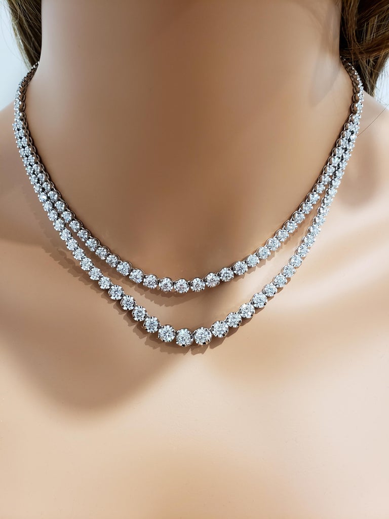 Round Brilliant Diamond Double Strand Riviere Necklace For Sale at 1stdibs