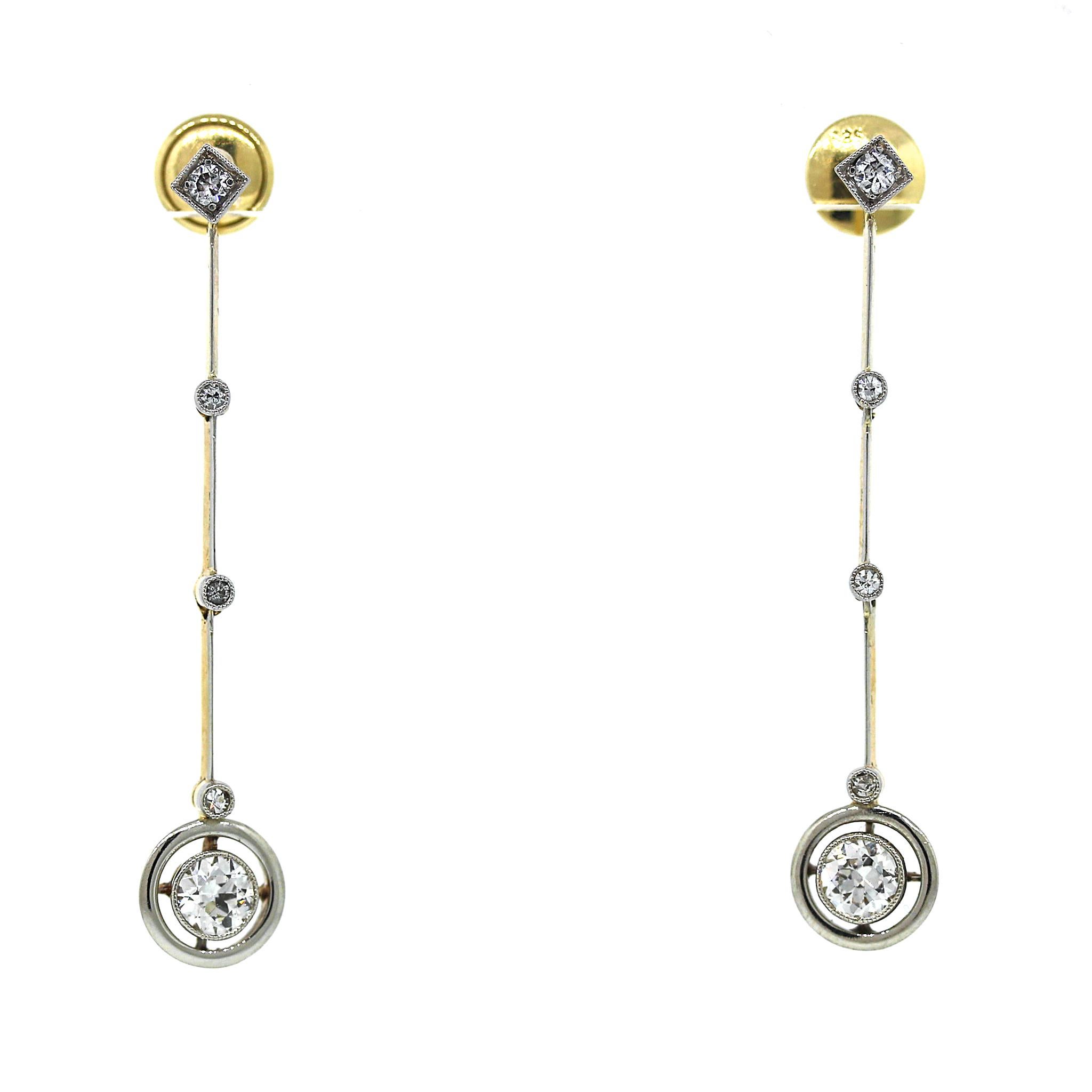 Round Cut Round Brilliant Diamond Drop Hanging Earrings For Sale