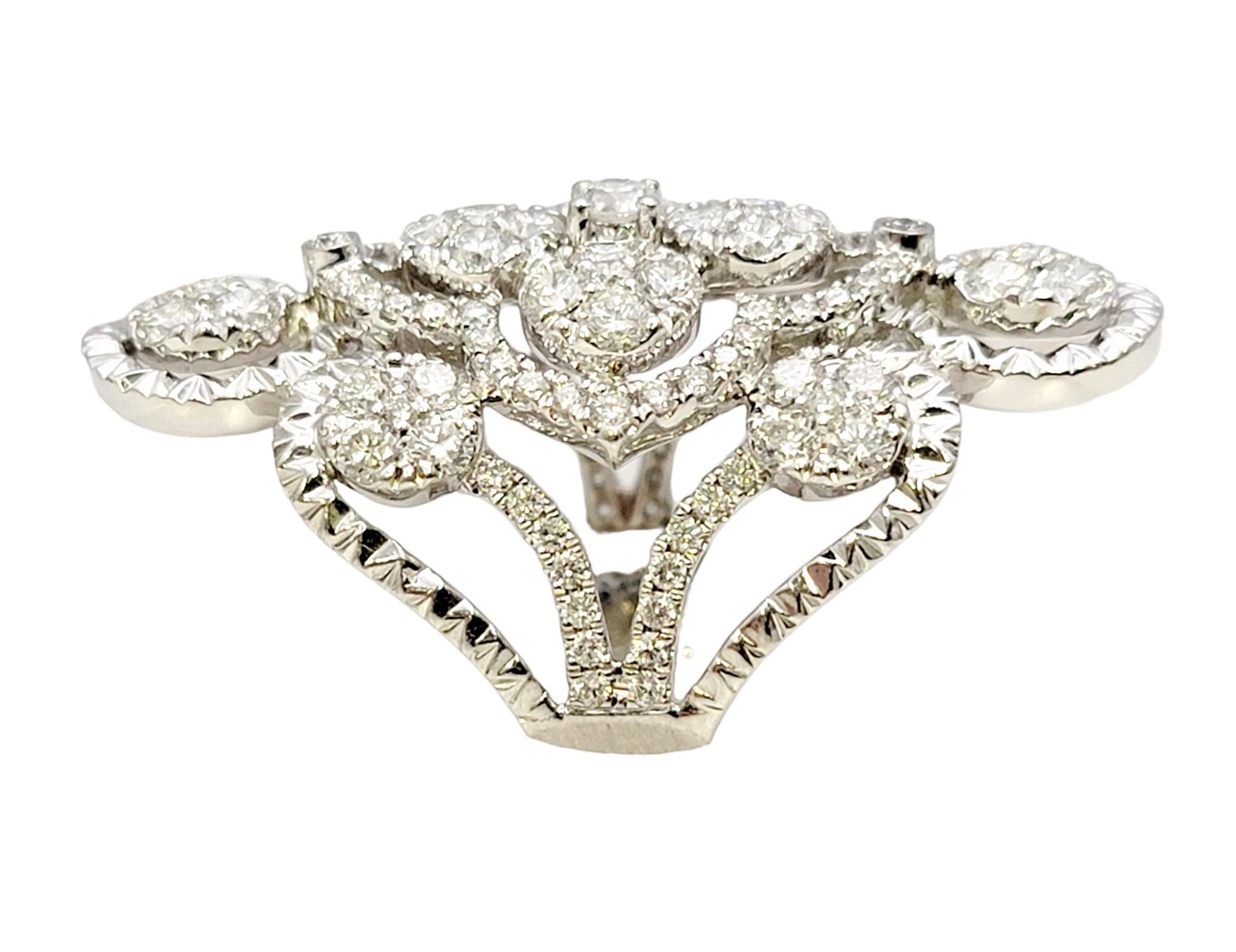 Runder Brillant-Diamant-Cluster-Cocktailring mit länglichem Schaft F-G / VVS-VS Damen im Angebot
