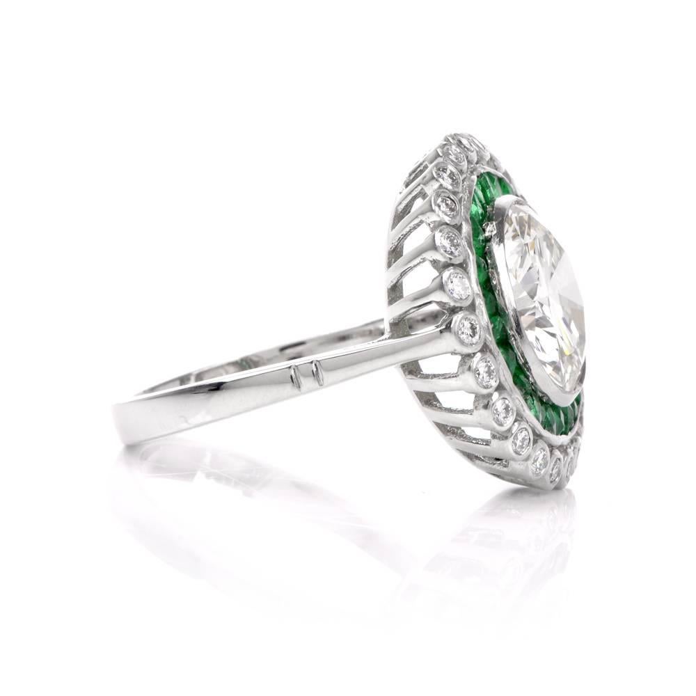 Women's Round Brilliant Diamond Emerald Platinum Engagement Ring