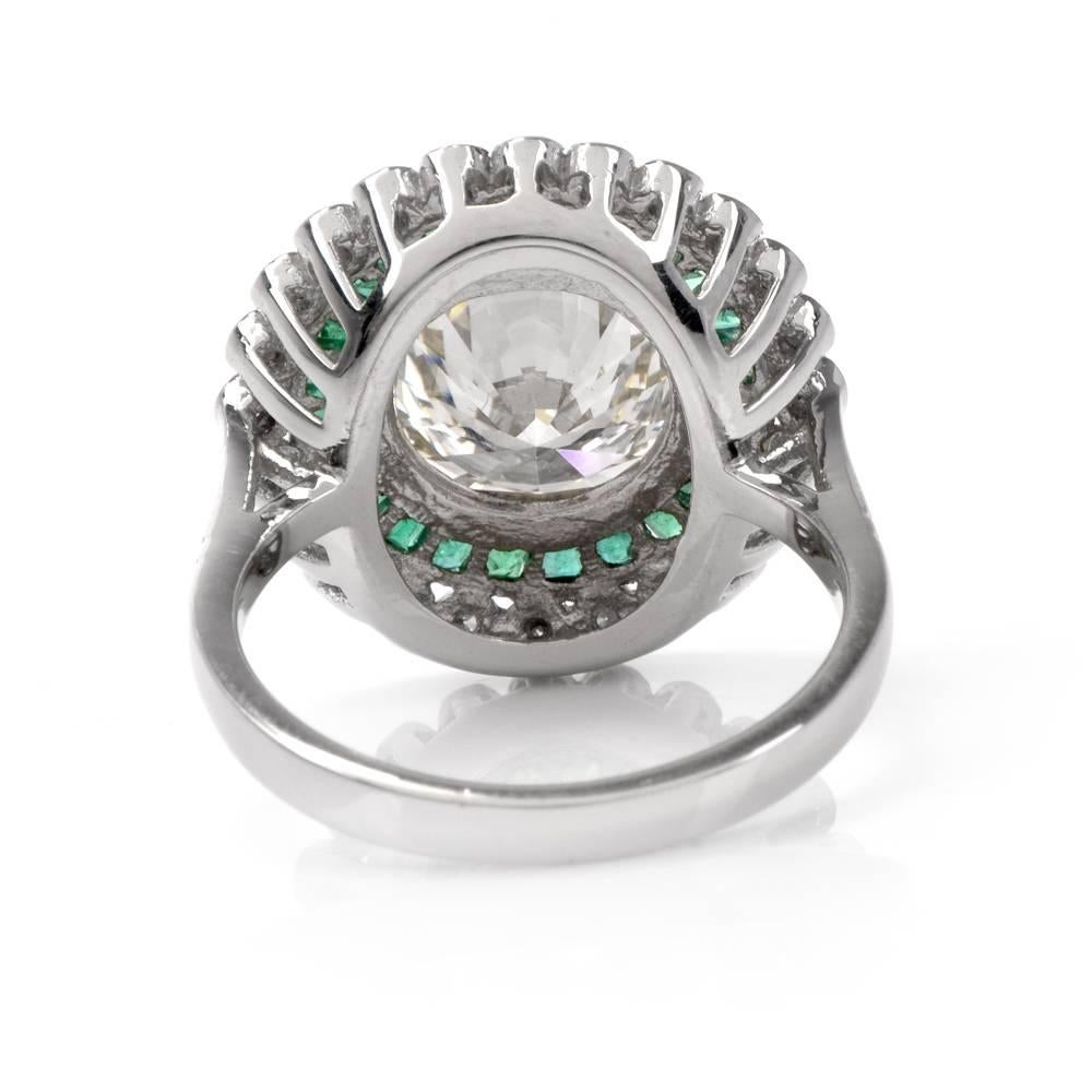 Round Brilliant Diamond Emerald Platinum Engagement Ring 1