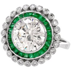 Round Brilliant Diamond Emerald Platinum Engagement Ring