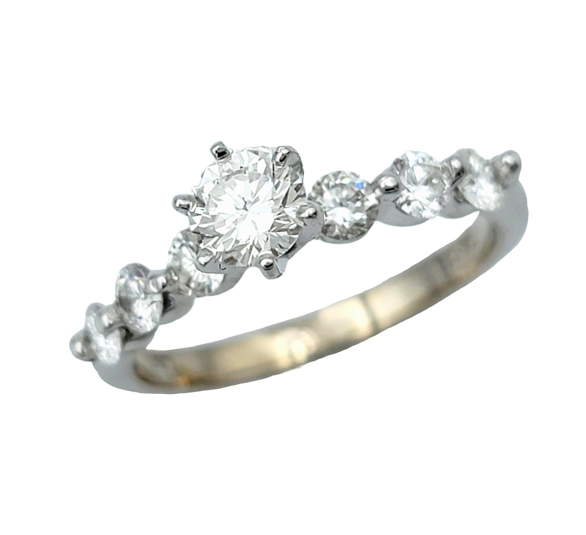 Contemporary Round Brilliant Diamond Engagement Ring Set in 14 Karat White Gold, E-F / VS1 For Sale