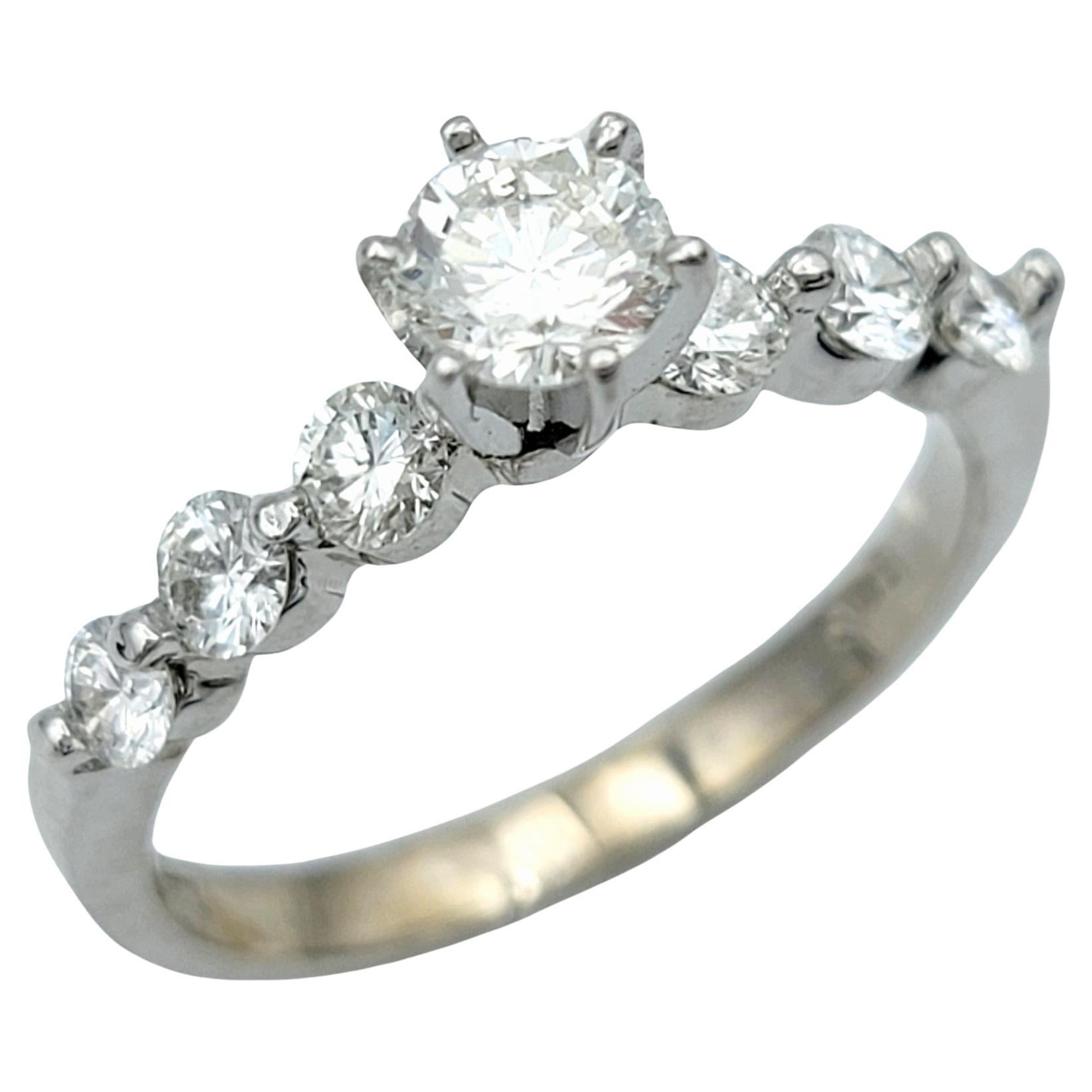 Round Brilliant Diamond Engagement Ring Set in 14 Karat White Gold, E-F / VS1 For Sale