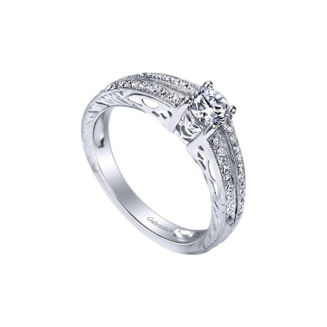 Round Cut   Round Brilliant Diamond Engagement Ring with Split Pave Shank For Sale