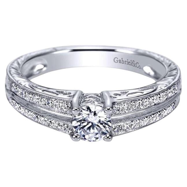   Round Brilliant Diamond Engagement Ring with Split Pave Shank For Sale