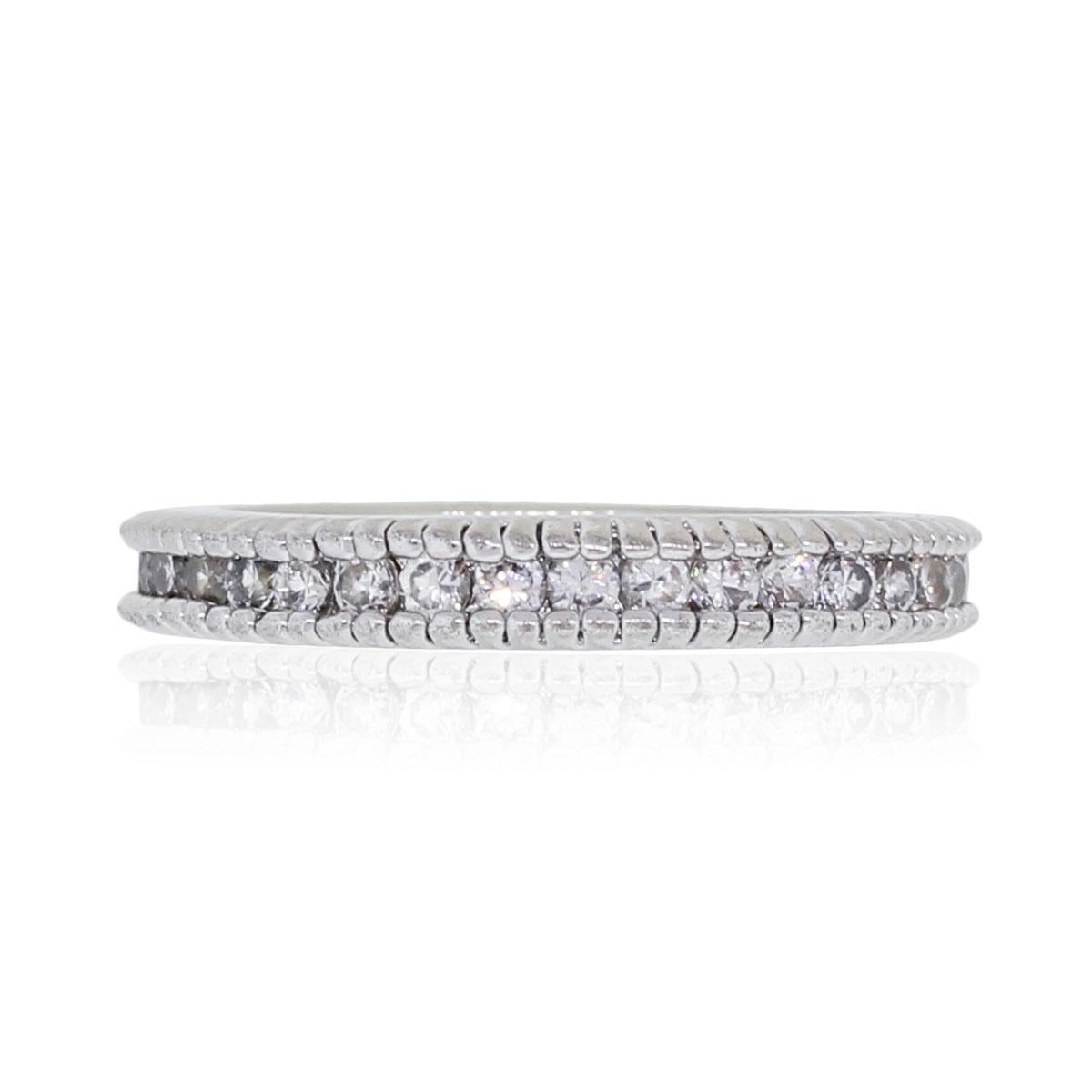 Material: 14k white gold
Diamond Details: Approximately 0.70ctw of round brilliant diamonds. Diamonds are H/I in color, SI-I in clarity
Size: 5.75
Total Weight: 3.2g (2dwt)
Measurements: 0.85″ x 0.12″ x 0.85″
Additional Details: This item comes with