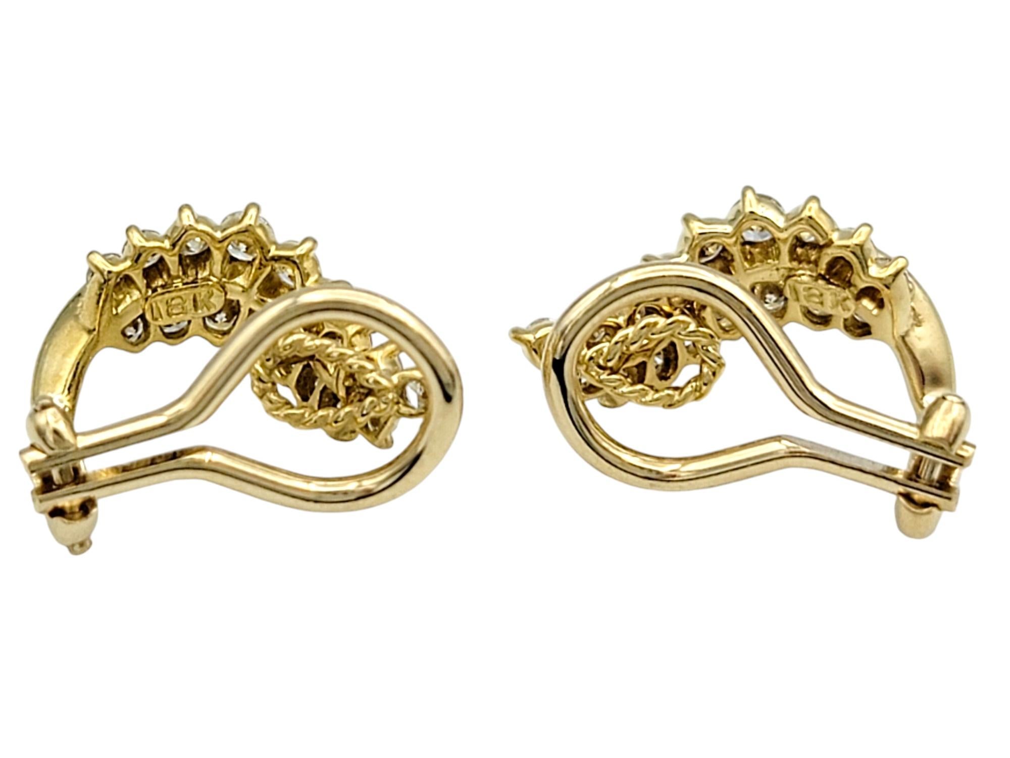 Contemporary Round Brilliant Diamond Fern Leaf Clip-On Earrings in 18 Karat Yellow Gold For Sale