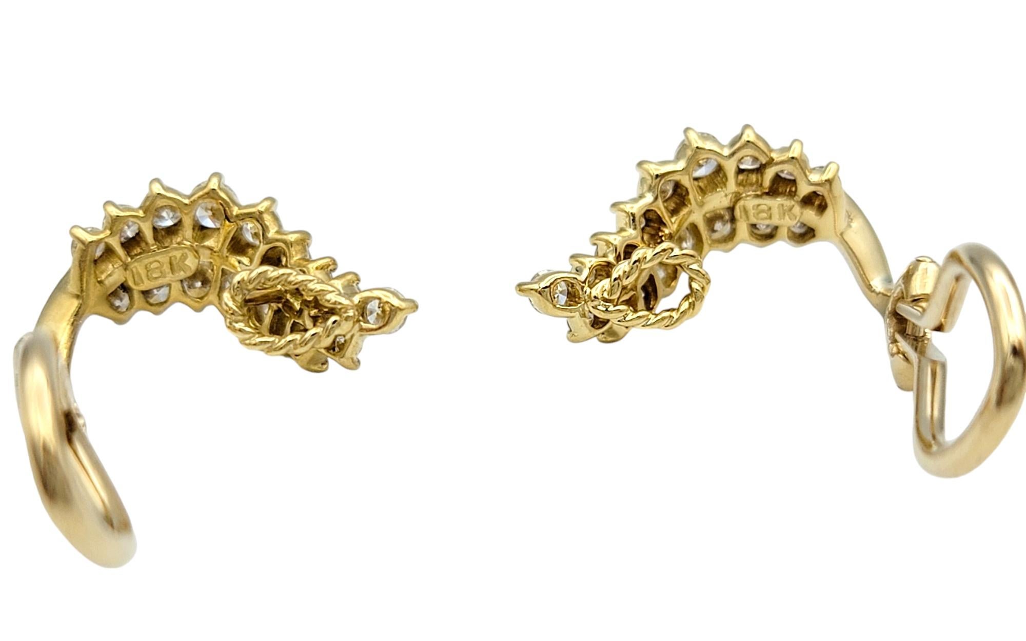 Round Brilliant Diamond Fern Leaf Clip-On Earrings in 18 Karat Yellow Gold In Good Condition For Sale In Scottsdale, AZ