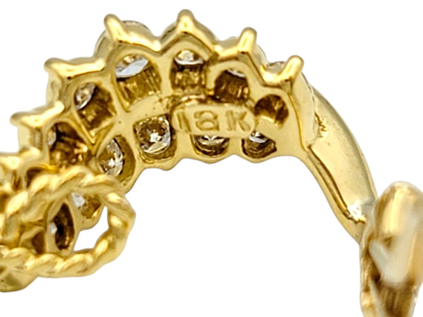 Women's Round Brilliant Diamond Fern Leaf Clip-On Earrings in 18 Karat Yellow Gold For Sale