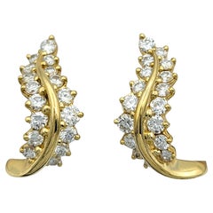 Round Brilliant Diamond Fern Leaf Clip-On Earrings in 18 Karat Yellow Gold