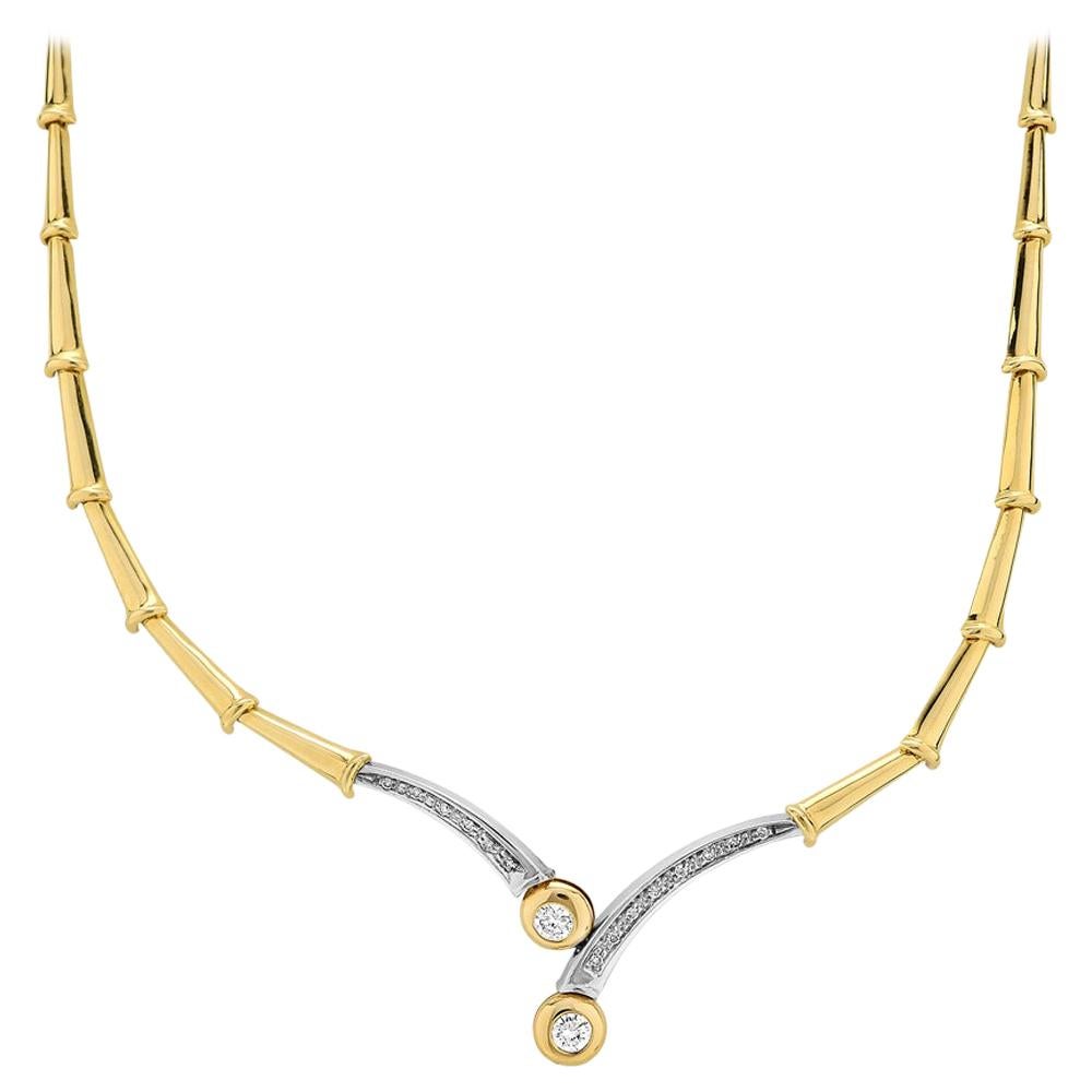 Diamond Necklace/Headpiece, in Bimetal 18K Gold Flexible Bamboo Links For Sale