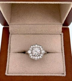 Round Brilliant Diamond Flower Ring 1.08 Carat 14 Karat White Gold